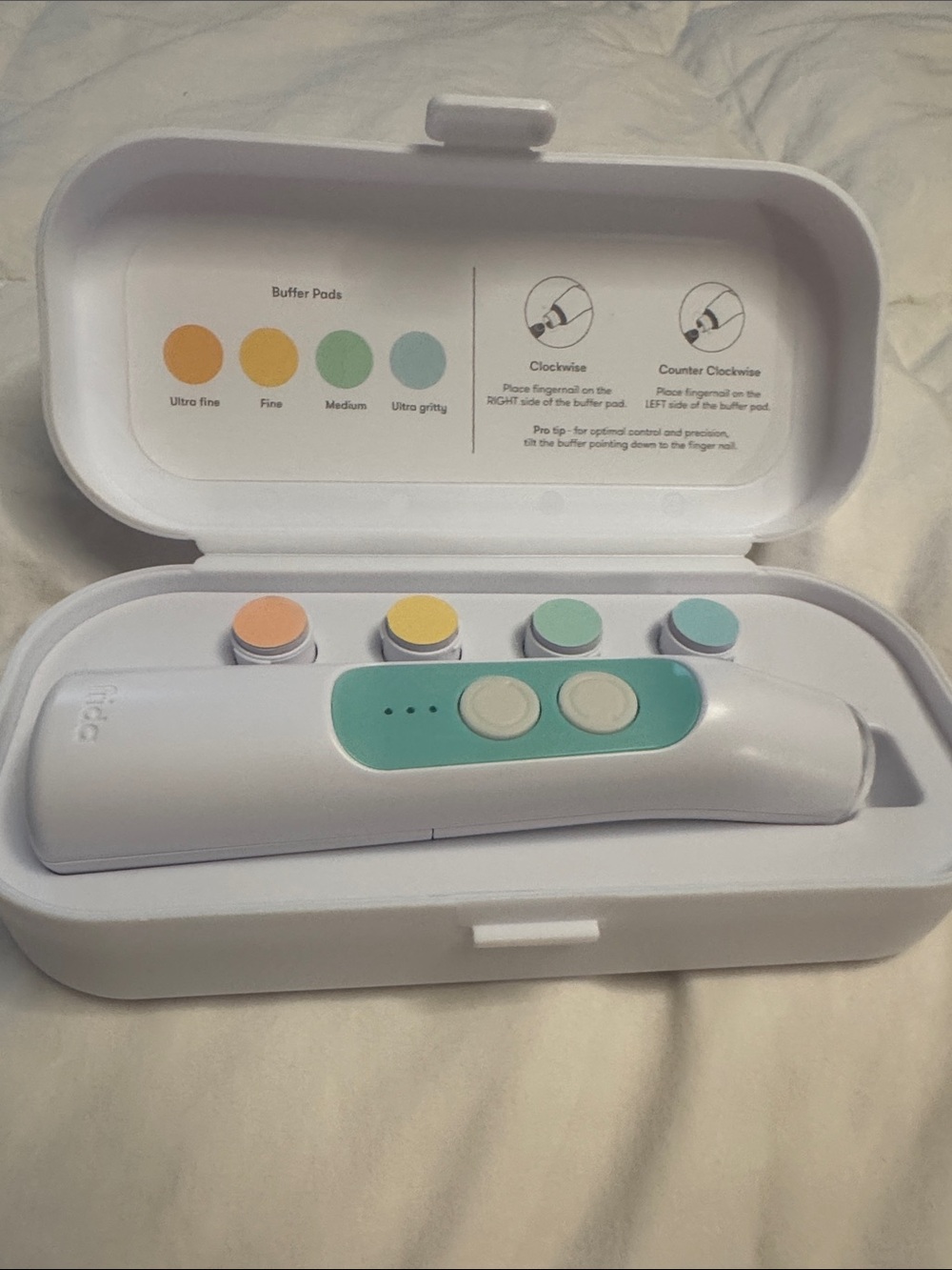 Frida Electric Nail File Kit - White & Mint Nail Buffer (New, Never Used)